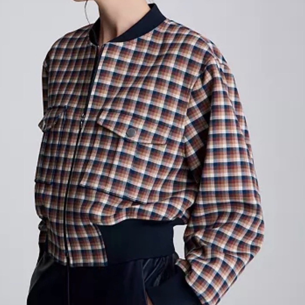 Kenneth Cole Women's Chequered Cropped Bomber Jacket In Russet/Dark Navy Multi